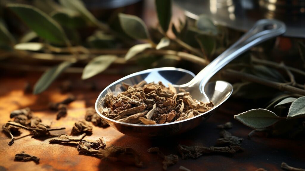 Tea leaves in a spoon