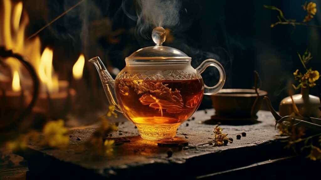 strong tea served in a wine glass