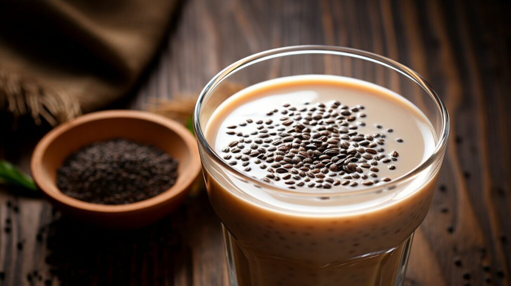 chia seeds in oolong milk tea chia seeds in oolong milk tea